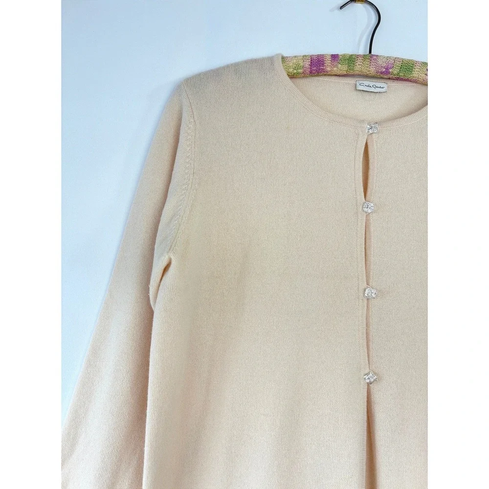 VTG Cashmere Greta Garbo Pretty Pink Knit Cardigan Rhinestone Coquette Lolita